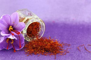 Dried saffron spice and flower